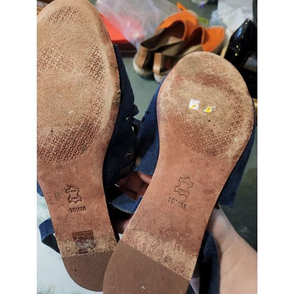 Tory Burch May flat Lancaster suede perfect navy ankle strap sandals sz 10.5 - Picture 3 of 4